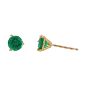 1.00ct 5mm Round Zambian Emerald Stud Earrings in 18k Yellow Gold