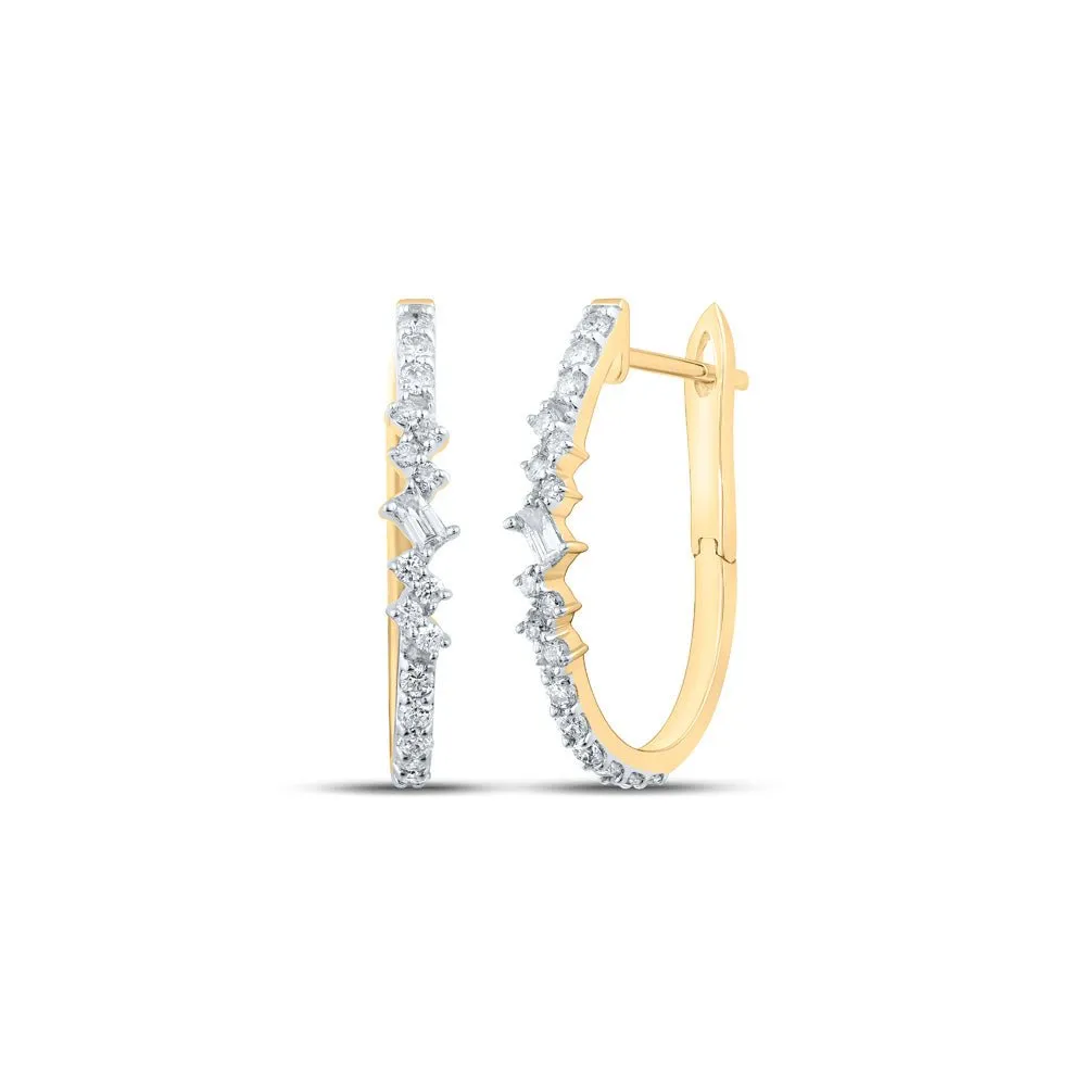 10kt Golden Radiance Baguette Diamond Hoop Earrings