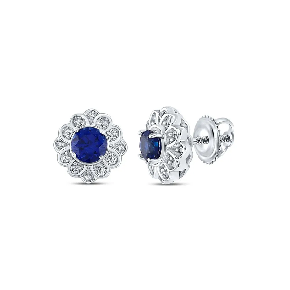 10kt White Gold Cluster of Lab-Created Blue Sapphire Earrings - A Captivating Display of Elegance