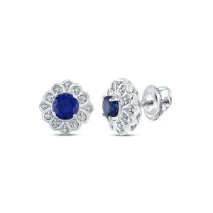 10kt White Gold Cluster of Lab-Created Blue Sapphire Earrings - A Captivating Display of Elegance
