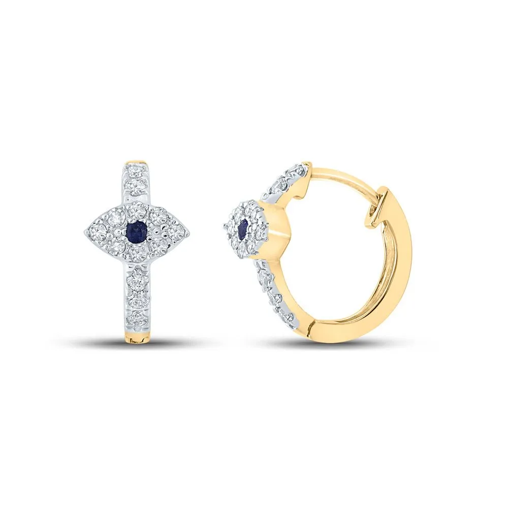 10kt Yellow Gold Mesmerizing Blue Sapphire Diamond Hoop Earrings