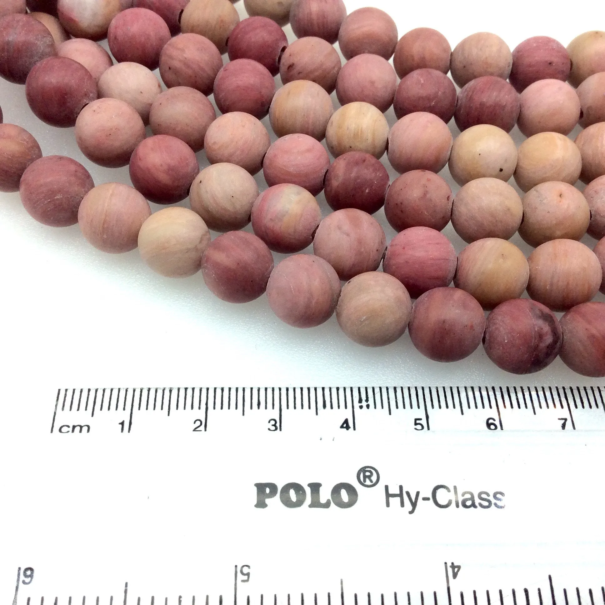 10mm Natural Pink Rhodonite Matte Finish Round/Ball Shaped Beads with 2.5mm Holes - 7.75" Strand (Approx. 20 Beads) - LARGE HOLE BEADS