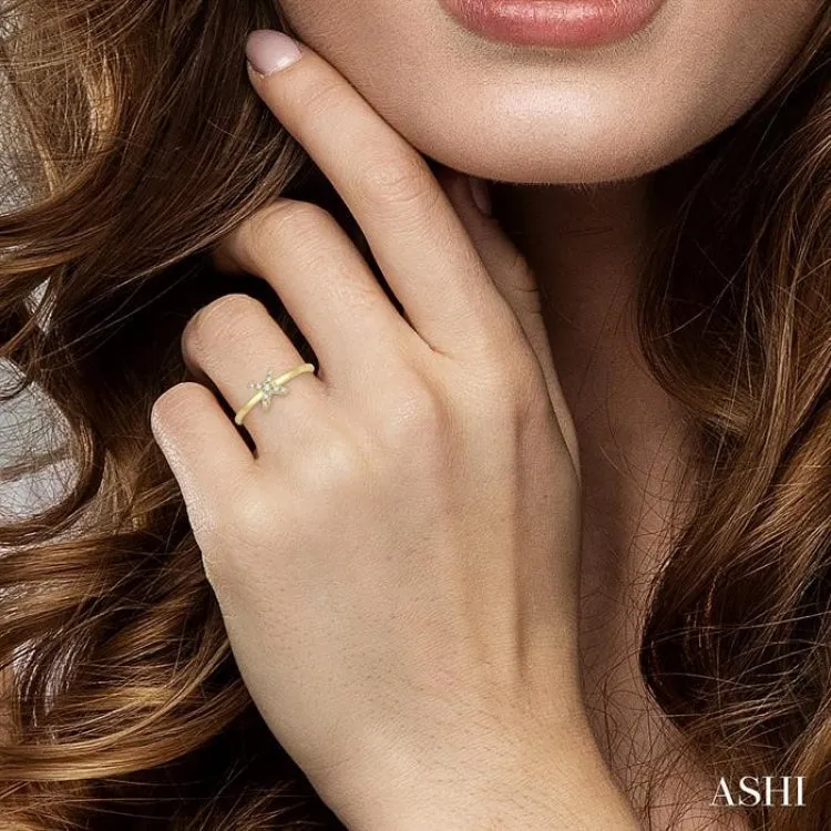 1/10 ctw Floral Round Cut Diamond Petite Fashion Ring in 10K Yellow Gold