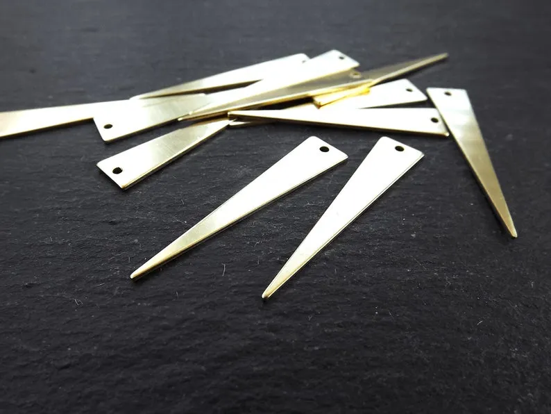 12 Raw Brass Triangle Spike Pendant Charm Blank, Earring Connector Findings, 40x8mm,