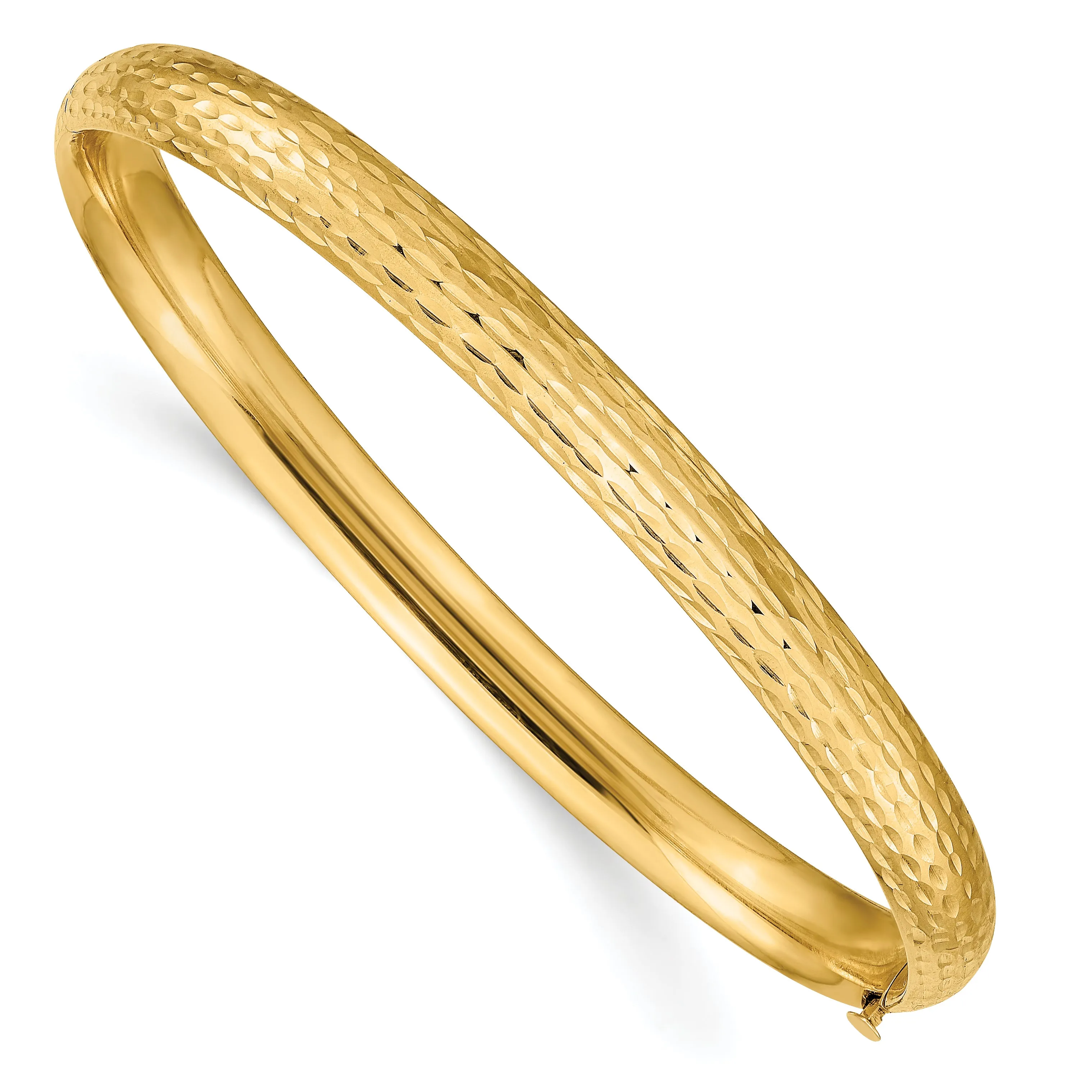 14K Gold Diamond-Cut Hinged Bangle Bracelet for Women