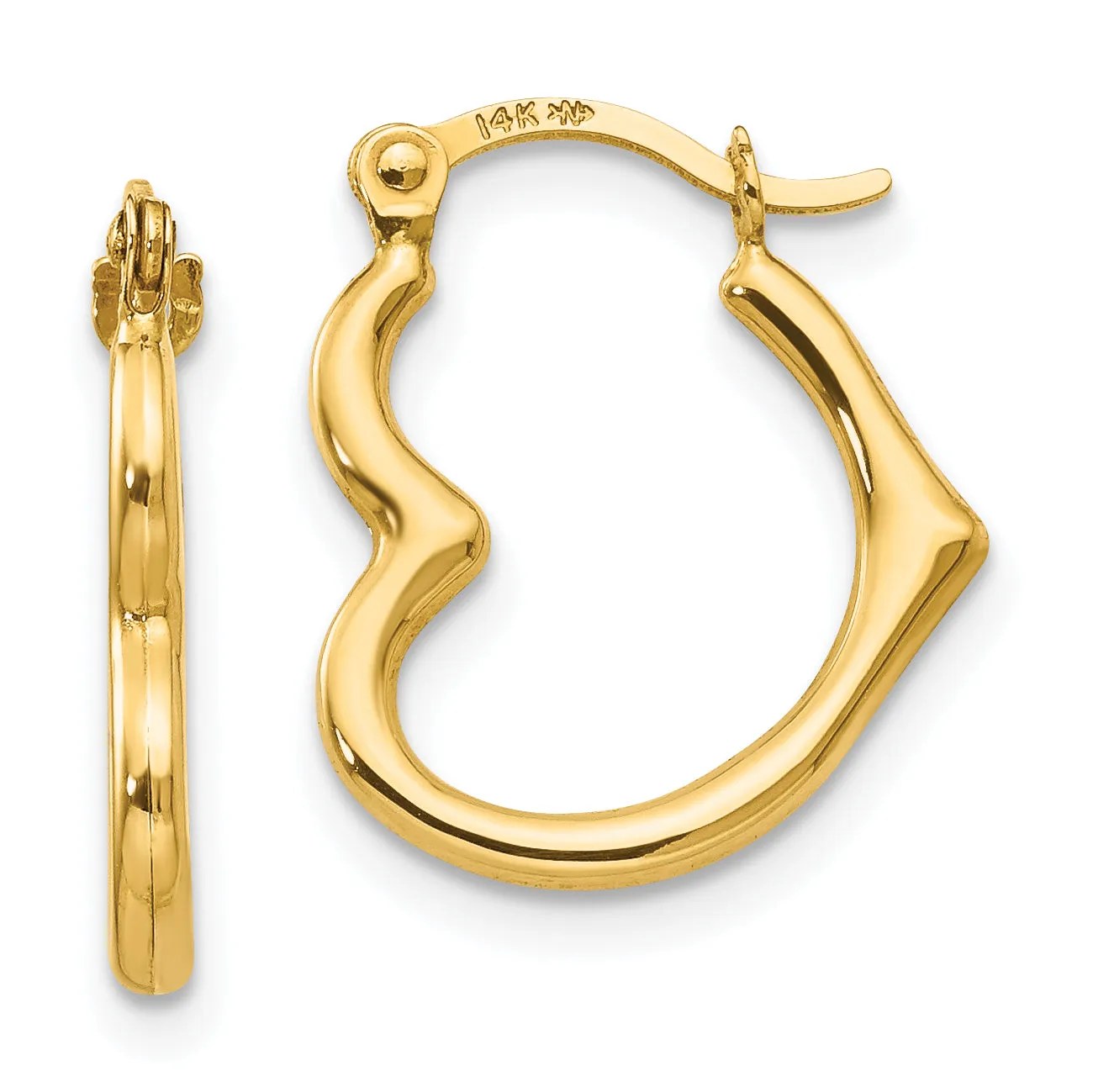14K Gold Heart Shaped Hoop Earrings with Polished Nickel-Free Finish