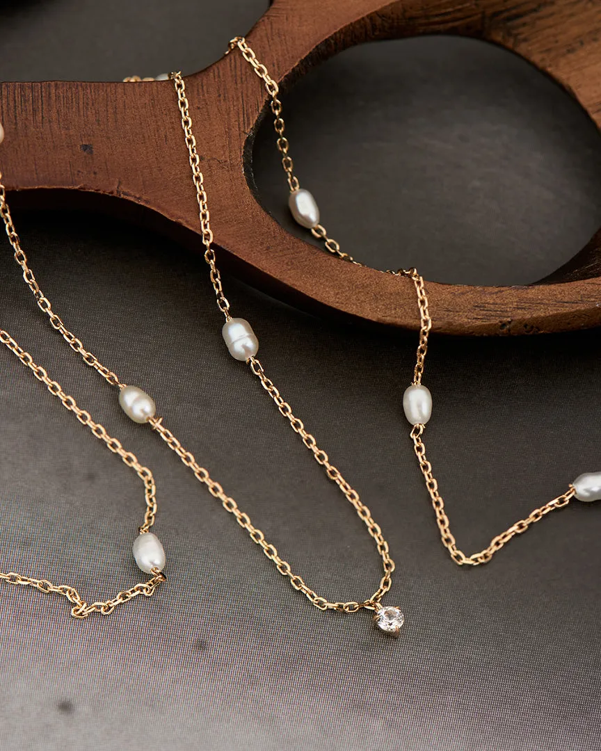 14kt Gold Pearl and White Sapphire Necklace