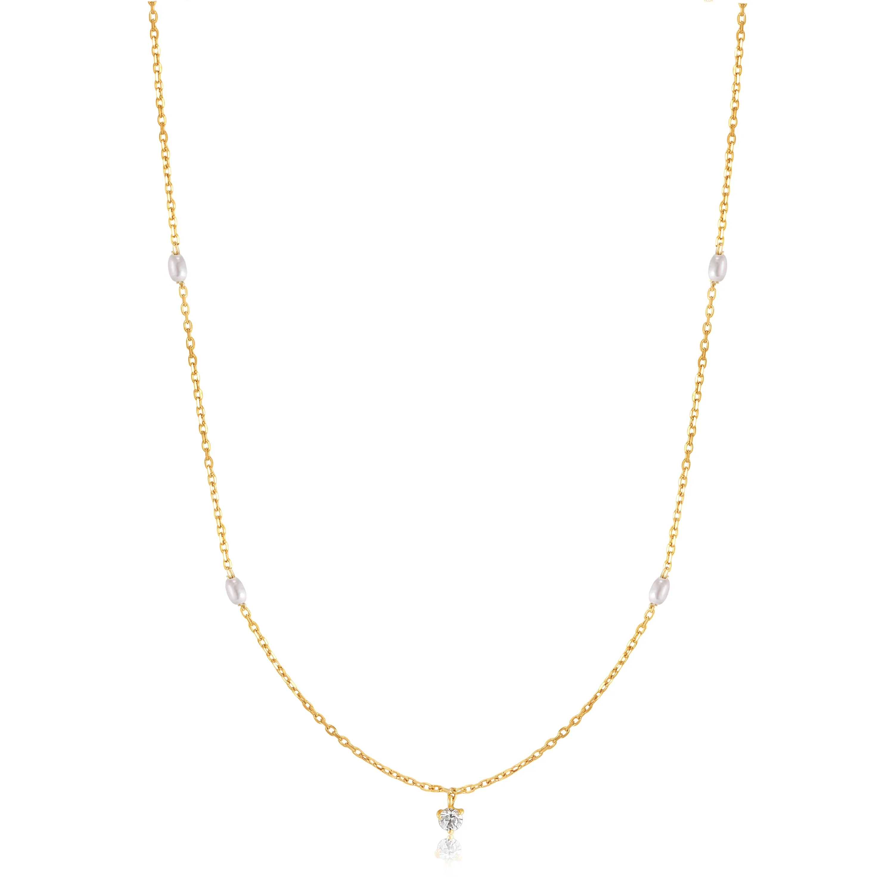 14kt Gold Pearl and White Sapphire Necklace