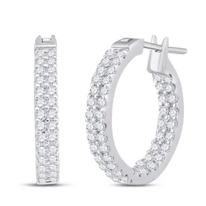 14kt White Gold Double Row Diamond Hoop Earrings - Timeless Elegance and Dazzling Brilliance