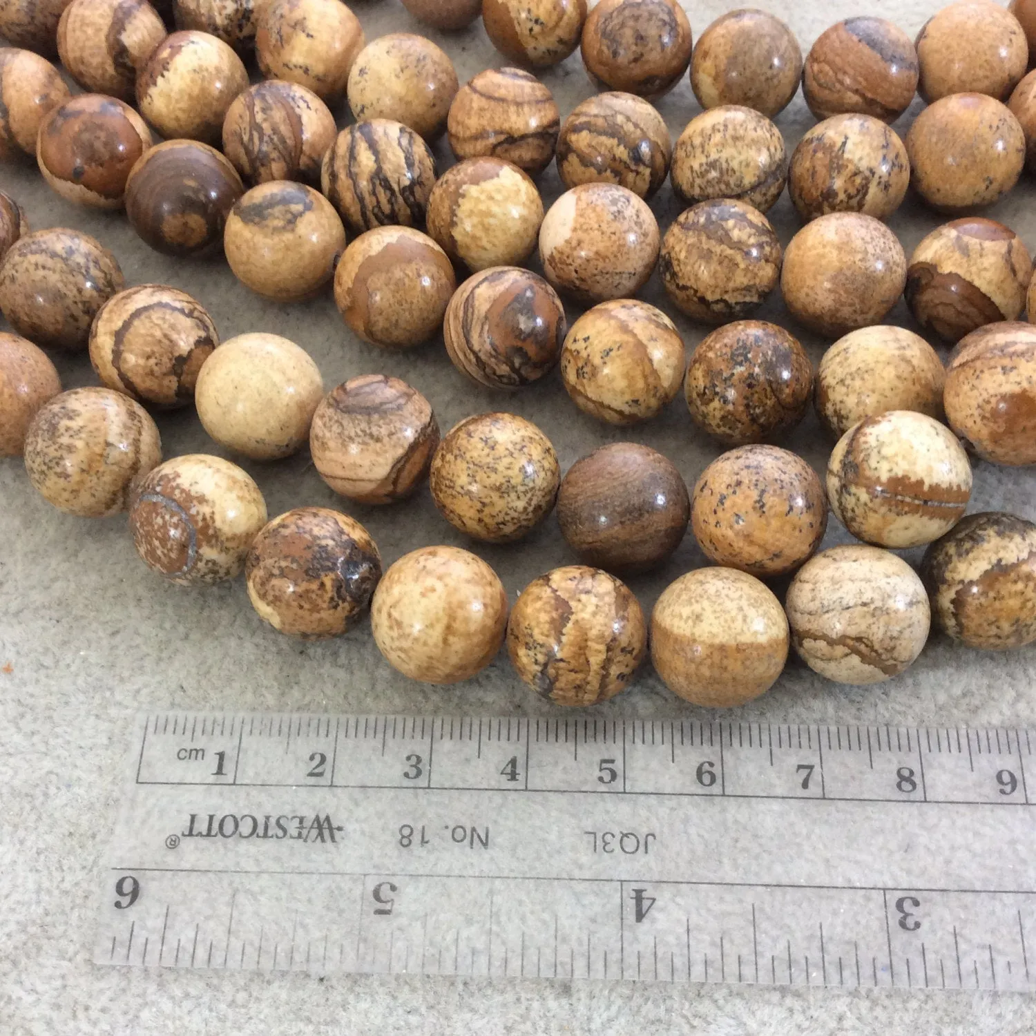 14mm Smooth Natural Picture Jasper Round/Ball Shaped Beads with 1mm Holes - Sold by 15.5" Strands (Approx. 27 Beads) - Quality Gemstone