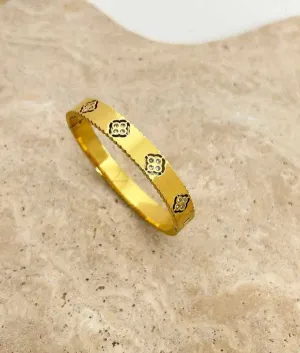 18K Gold Plated Clover Zircon Bangle - Elegant Jewelry for Girls & Women