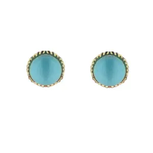 18k Solid Yellow Gold Turquoise Bezel Screwback Earrings