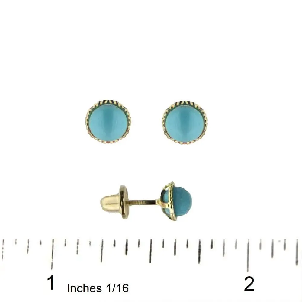 18k Solid Yellow Gold Turquoise Bezel Screwback Earrings