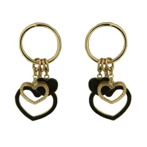 18K Yellow Gold Open Circle Dangling Hearts Post Earrings