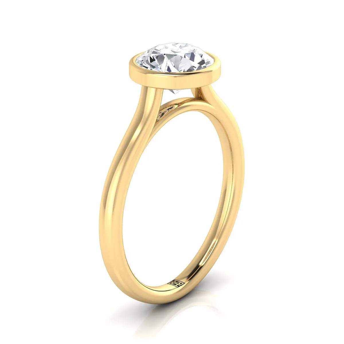 18K Yellow Gold Round Brilliant Emerald Simple Bezel Solitaire Engagement Ring