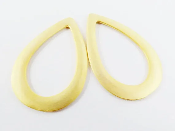 2 Medium Smooth Flat Teardrop Loop Pendants - 22k Matte Gold Plated - 2 PC