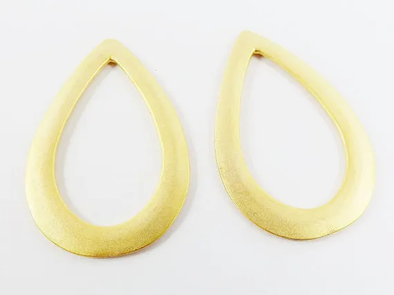 2 Medium Smooth Flat Teardrop Loop Pendants - 22k Matte Gold Plated - 2 PC