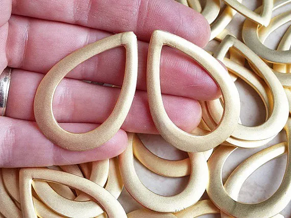 2 Medium Smooth Flat Teardrop Loop Pendants - 22k Matte Gold Plated - 2 PC