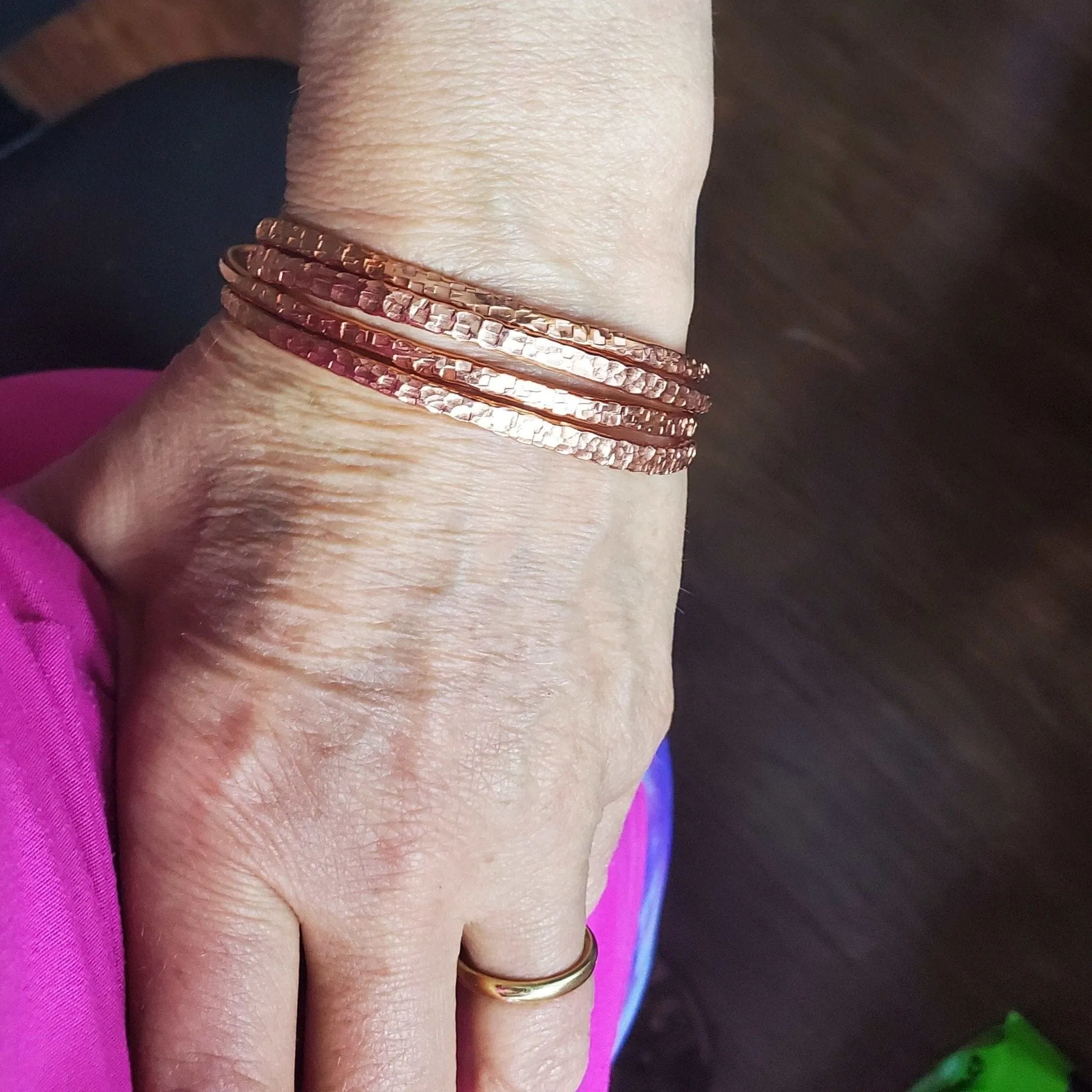 2 Piece Handmade Interlocking Full Overlap Copper Bangle Set by Alexa Martha Designs