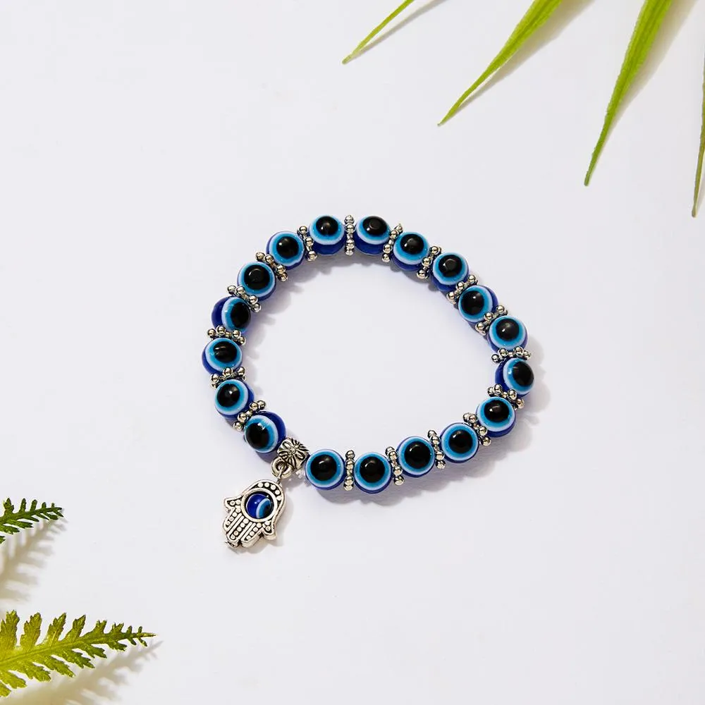 2021 Charm Blue Evil Eye Lucky Bracelet Glass Bead Bangle Women Men Jewelry Gift