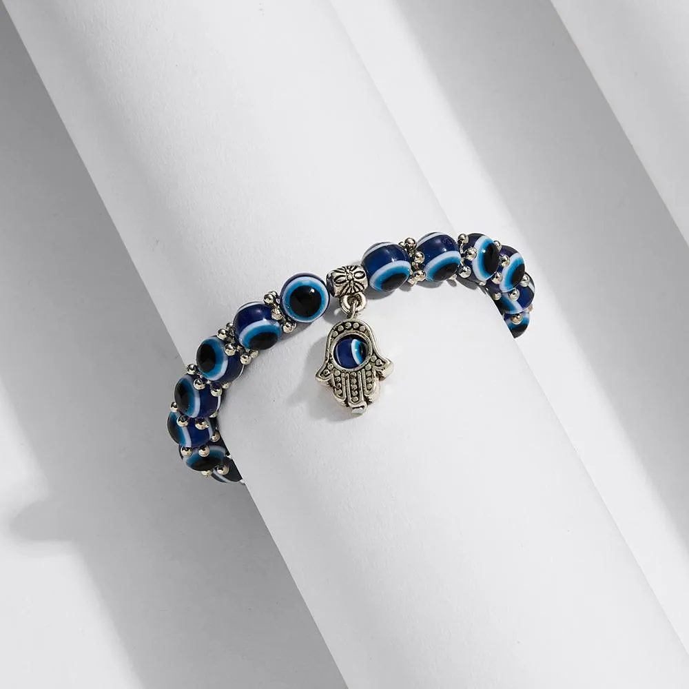 2021 Charm Blue Evil Eye Lucky Bracelet Glass Bead Bangle Women Men Jewelry Gift