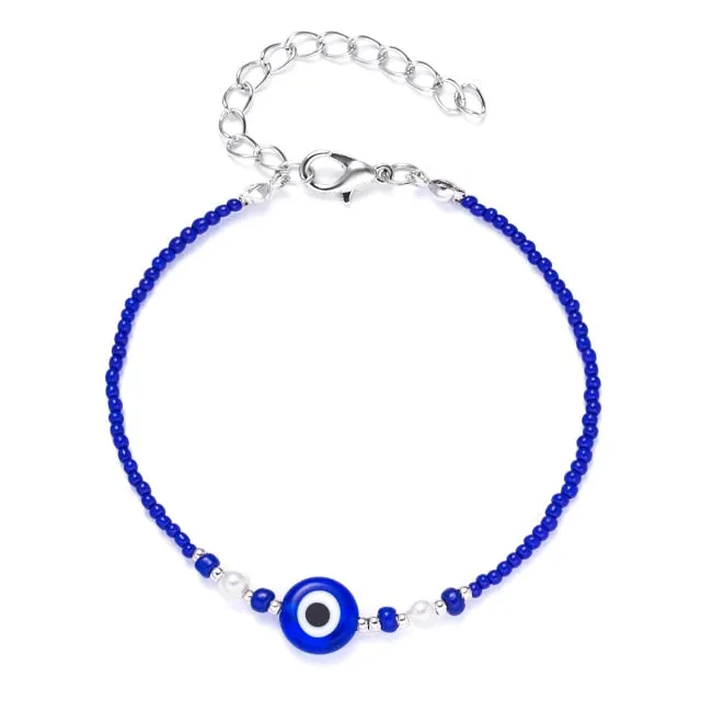2021 Charm Blue Evil Eye Lucky Bracelet Glass Bead Bangle Women Men Jewelry Gift