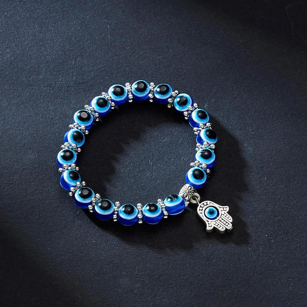 2021 Charm Blue Evil Eye Lucky Bracelet Glass Bead Bangle Women Men Jewelry Gift