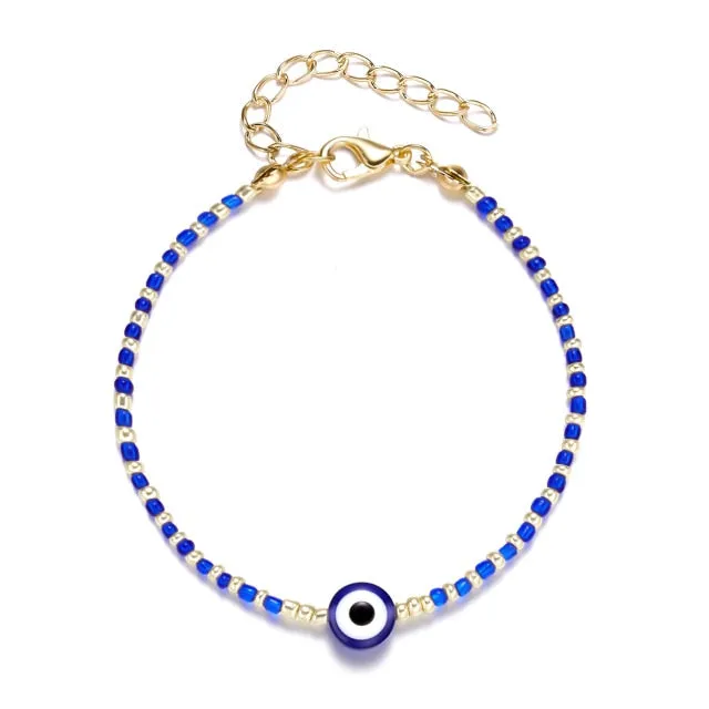 2021 Charm Blue Evil Eye Lucky Bracelet Glass Bead Bangle Women Men Jewelry Gift