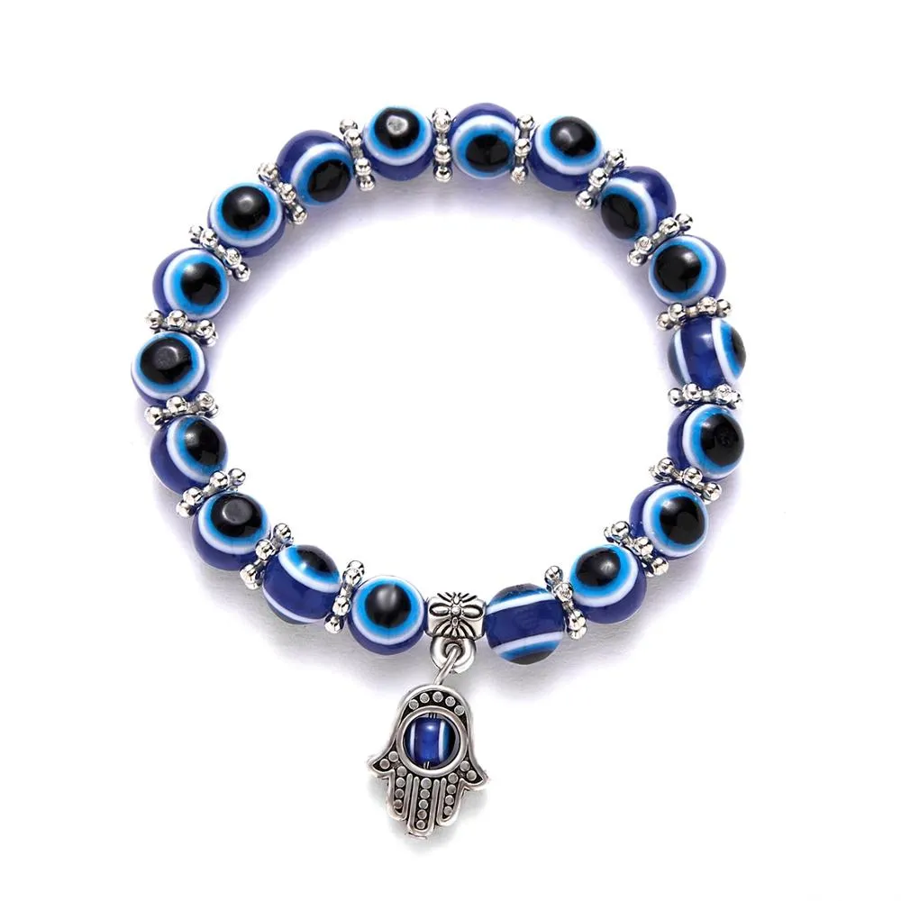 2021 Charm Blue Evil Eye Lucky Bracelet Glass Bead Bangle Women Men Jewelry Gift
