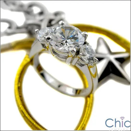 3 Stone 2.25 Round Center .80 Cubic Zirconia Cz Ring