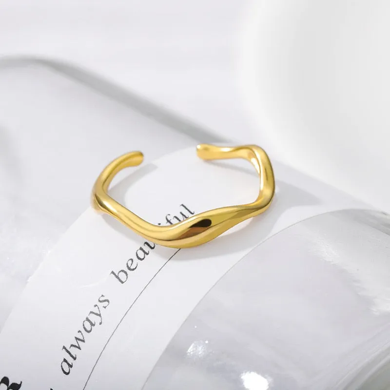 316L Stainless Steel Simple Fashion Weave Golden Ring For Women