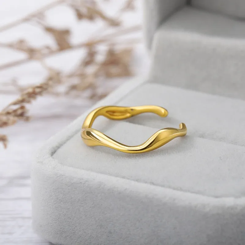 316L Stainless Steel Simple Fashion Weave Golden Ring For Women
