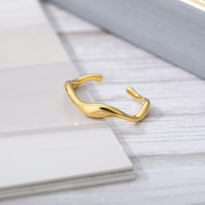 316L Stainless Steel Simple Fashion Weave Golden Ring For Women