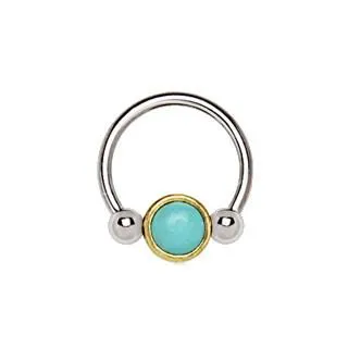 316L Stainless Steel Turquoise Snap-In Captive Bead Ring / Septum Ring