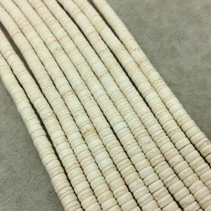 3mm x 6mm Dyed White/Off White Howlite Smooth Heishi Shape Beads W 1mm Holes - Sold by 15.5" Strands (Approx. 130 Beads) - Quality Gemstone