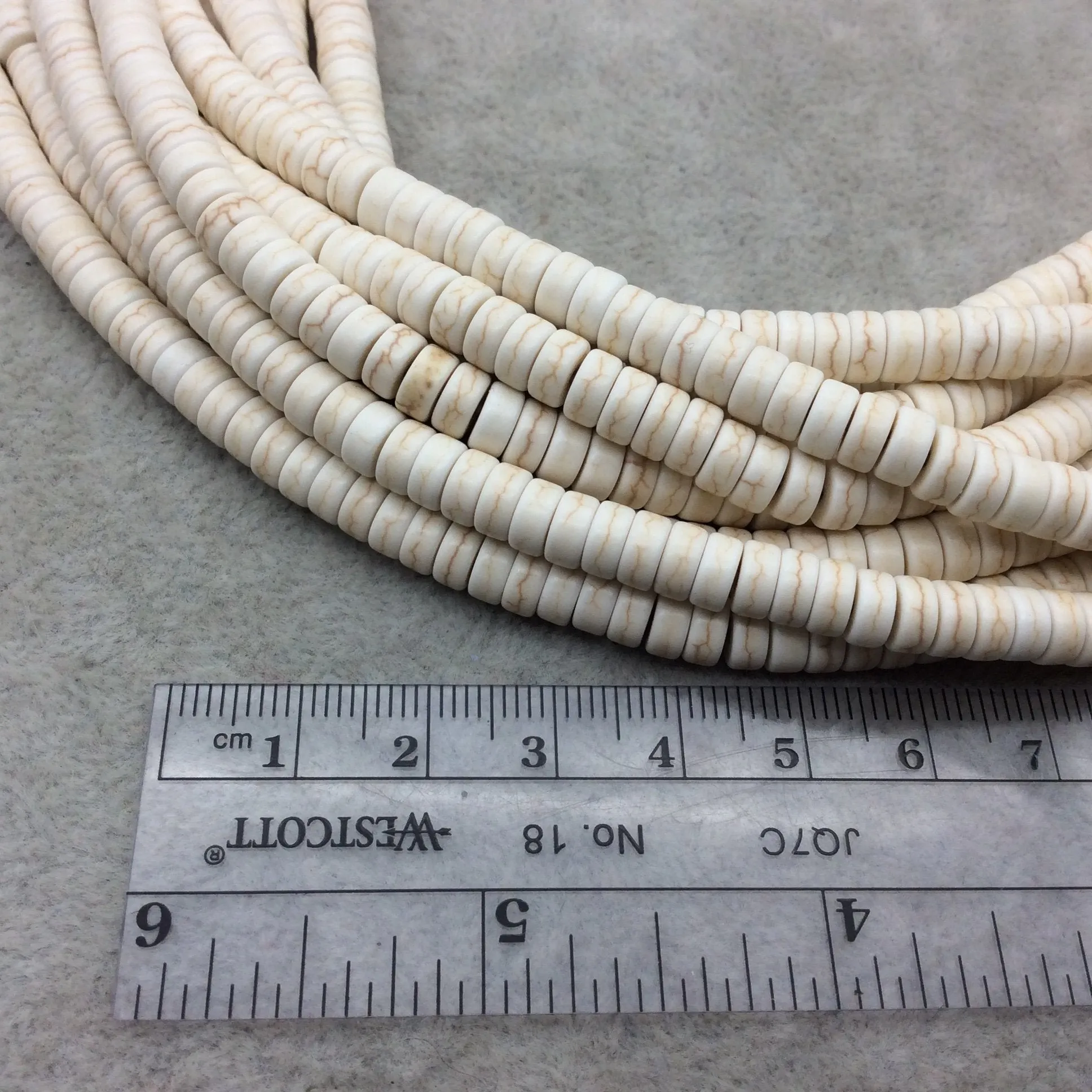 3mm x 6mm Dyed White/Off White Howlite Smooth Heishi Shape Beads W 1mm Holes - Sold by 15.5" Strands (Approx. 130 Beads) - Quality Gemstone