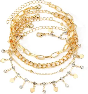4-Piece Layered Anklet Set - Boho Beach Anklets for Women, Gold Anklets, Ankle Bracelets