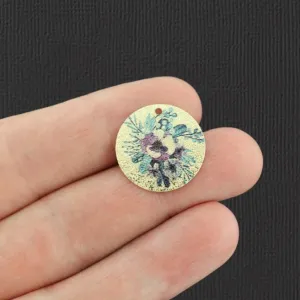 4 Purple Floral Gold Tone Shimmer Enamel Charms - E968