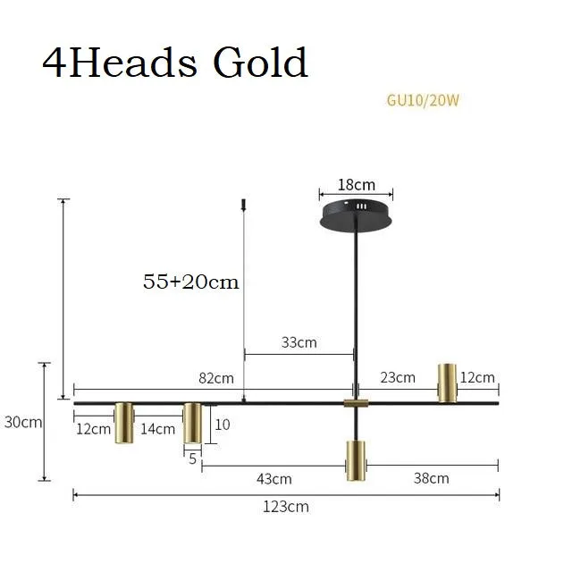 5 Lights Black LED Downlight Chandelier
