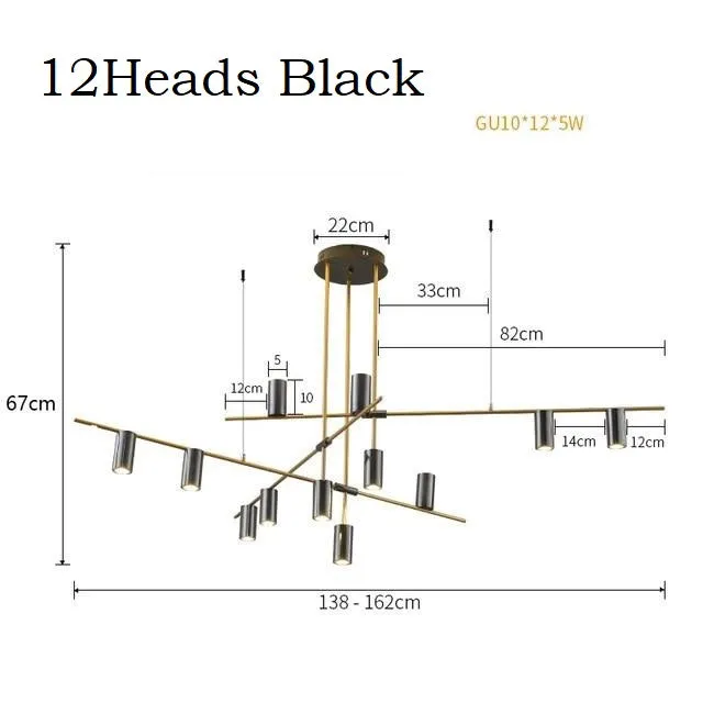 5 Lights Black LED Downlight Chandelier