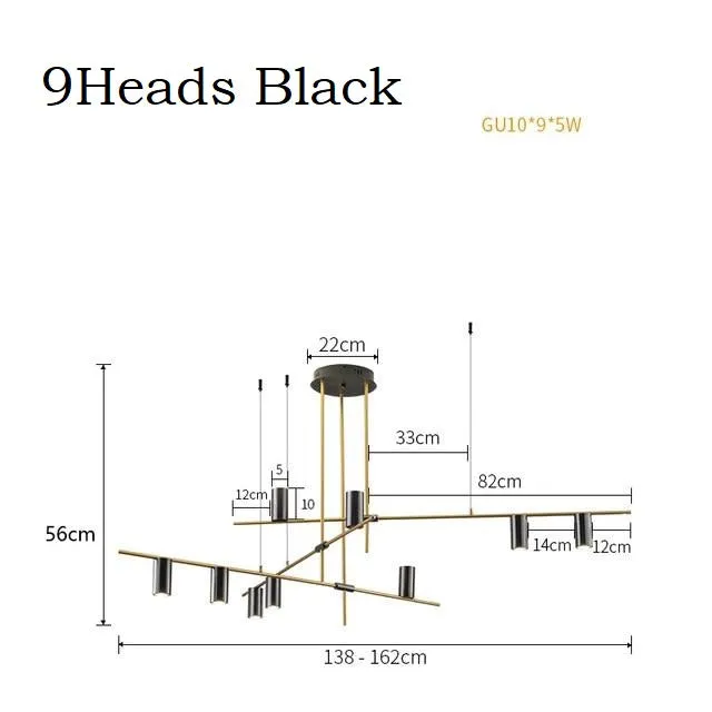 5 Lights Black LED Downlight Chandelier