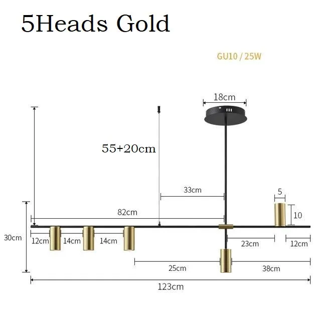 5 Lights Black LED Downlight Chandelier