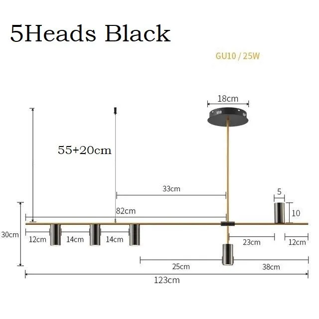 5 Lights Black LED Downlight Chandelier