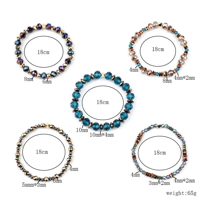 5 Pcs/Set Elastic Hematite Copper Nuggets Colorful Gemstone Bracelet