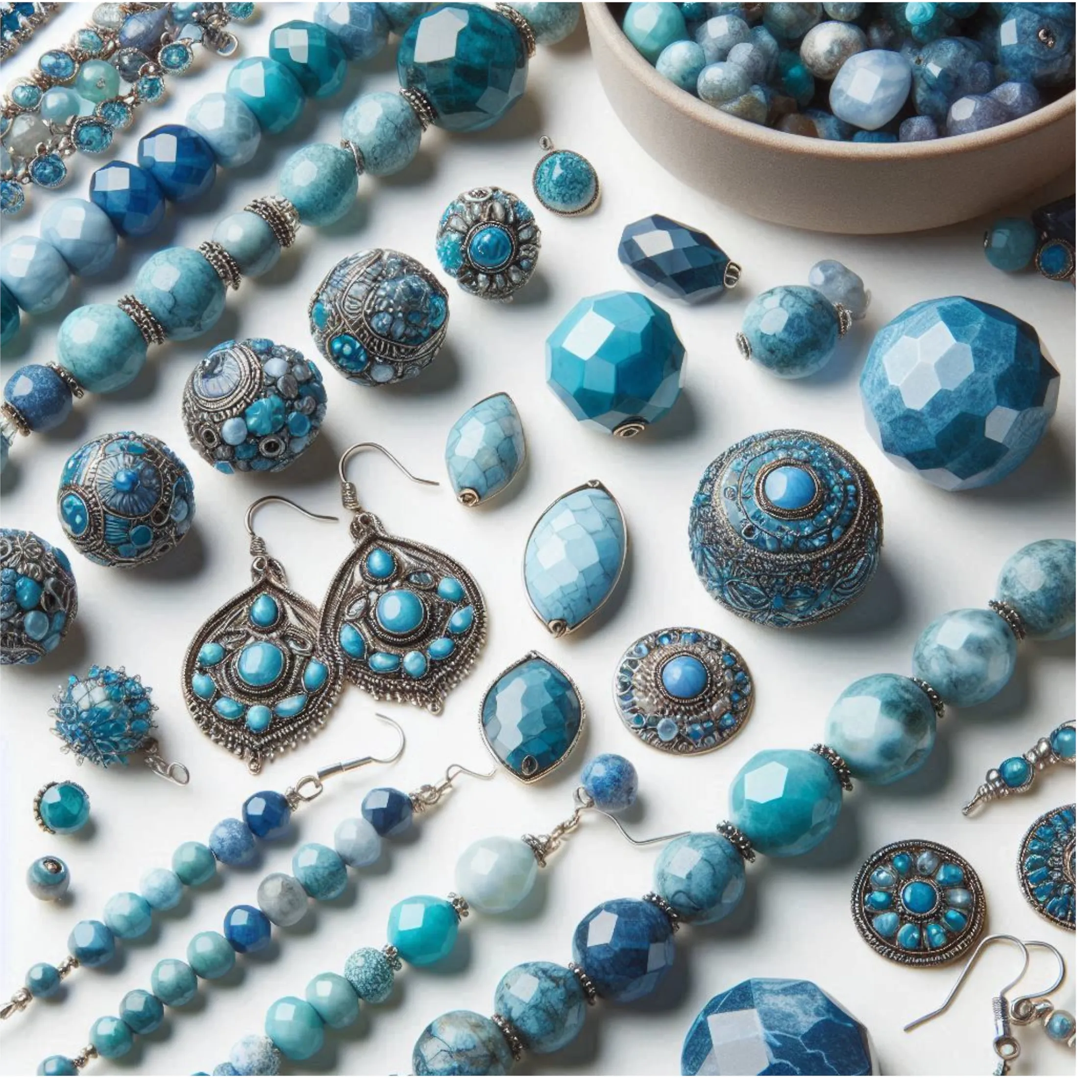 5mm x 8mm Mixed Dyed Blue Howlite Faceted Finish Rondelle Shaped Beads with 2-2.5mm Holes - 7.75" Strand (Aprx. 36 Beads) - LARGE HOLE BEADS
