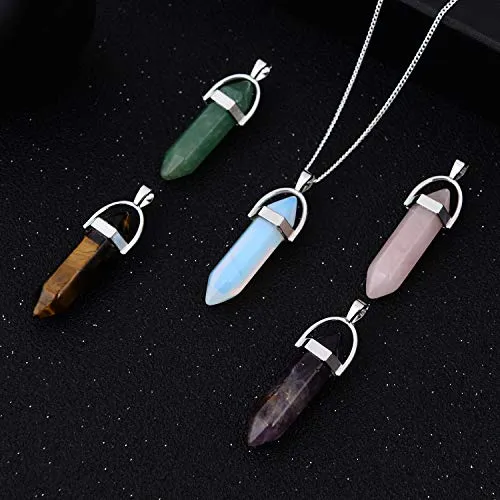 5pcs Crystal Necklace Hexagonal Pendant Gemstone Chakra Healing Crystal Necklace