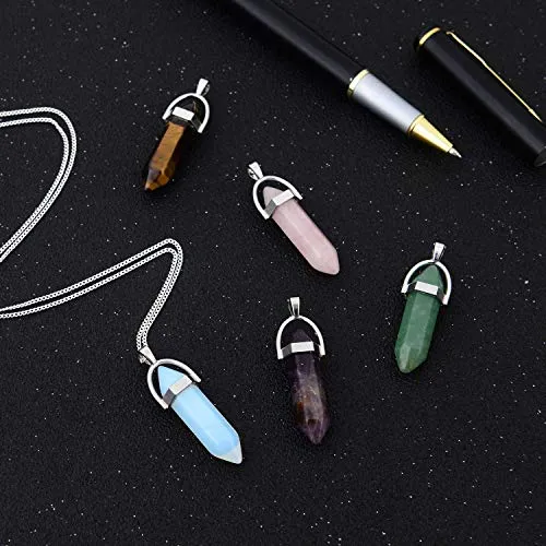 5pcs Crystal Necklace Hexagonal Pendant Gemstone Chakra Healing Crystal Necklace