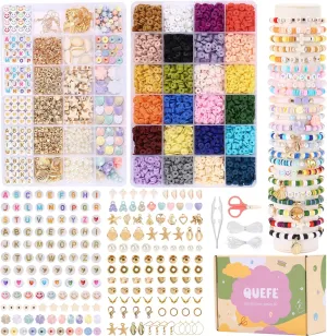 6000Pcs Clay Beads Bracelet Making Kit for Adults, 24 Colors Flat Heishi Clay Beads with Charms, Preppy Beads for Jewelry Earring Craft Making