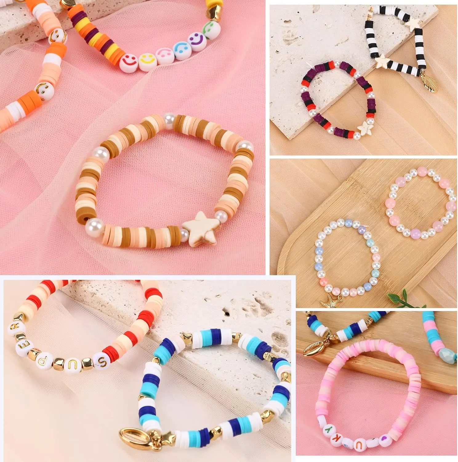 6000Pcs Clay Beads Bracelet Making Kit for Adults, 24 Colors Flat Heishi Clay Beads with Charms, Preppy Beads for Jewelry Earring Craft Making