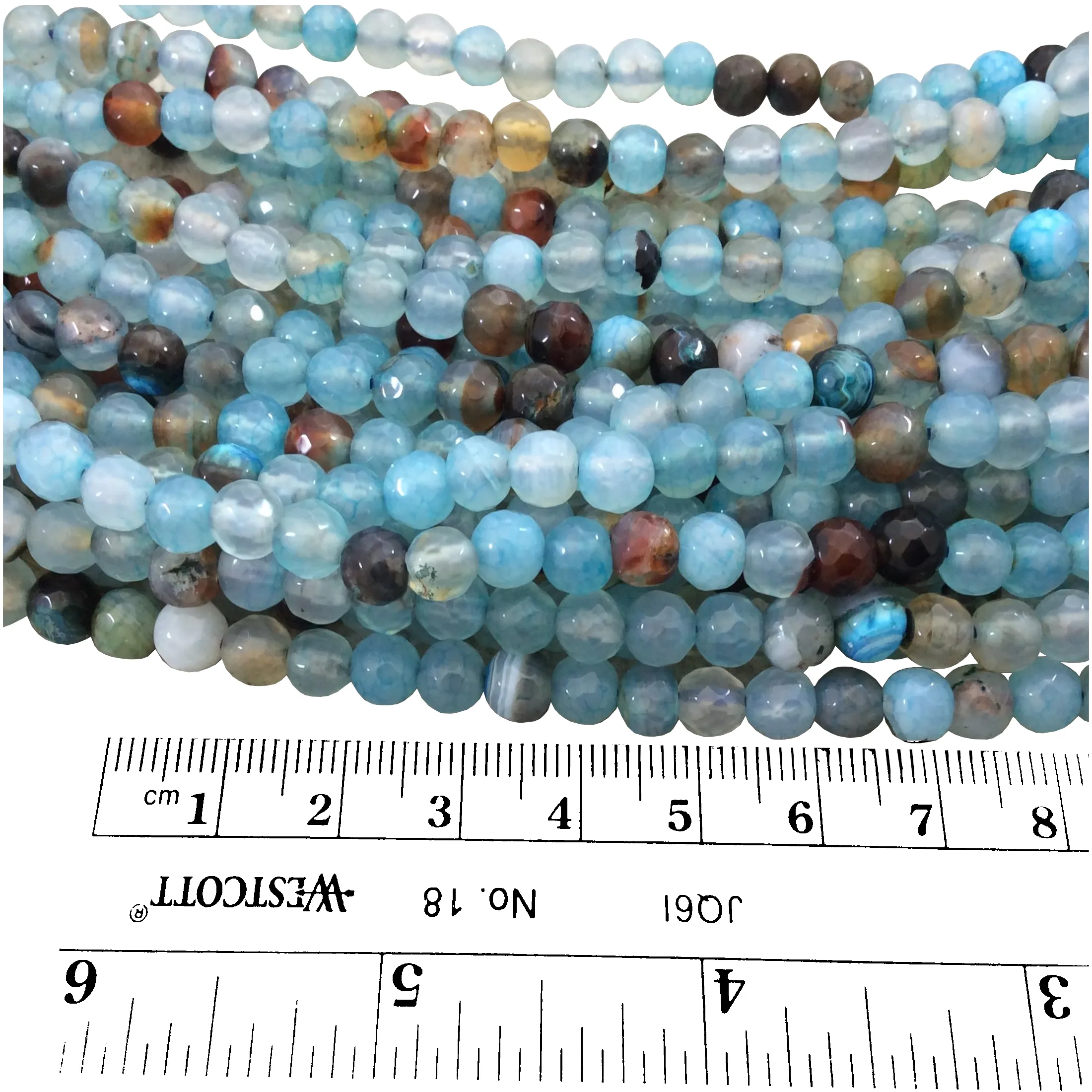 6mm Faceted Mixed Pale Blue/Brown Agate Round/Ball Shaped Beads - 15.5" Strand (Approximately 64 Beads) - Natural Semi-Precious Gemstone